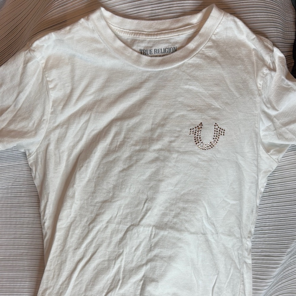 True Religion White Tee with Embellished Logo